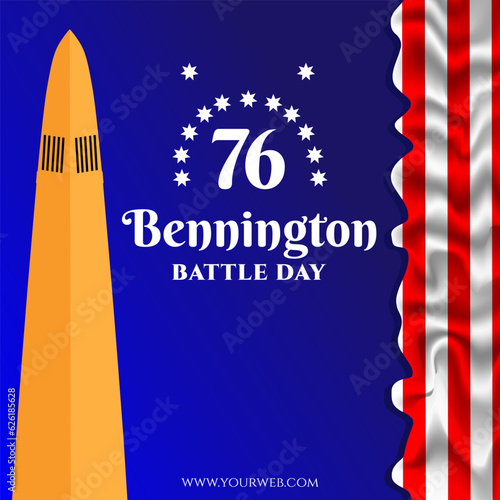 bennington battle day template design vector illustrator with bennington monument and realistic benington flag