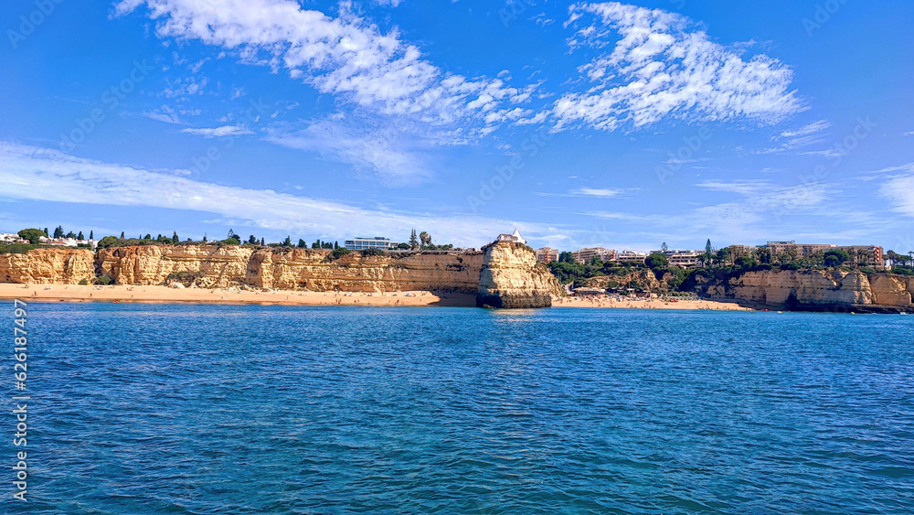 View of the Bengali caves in Portugal from the water