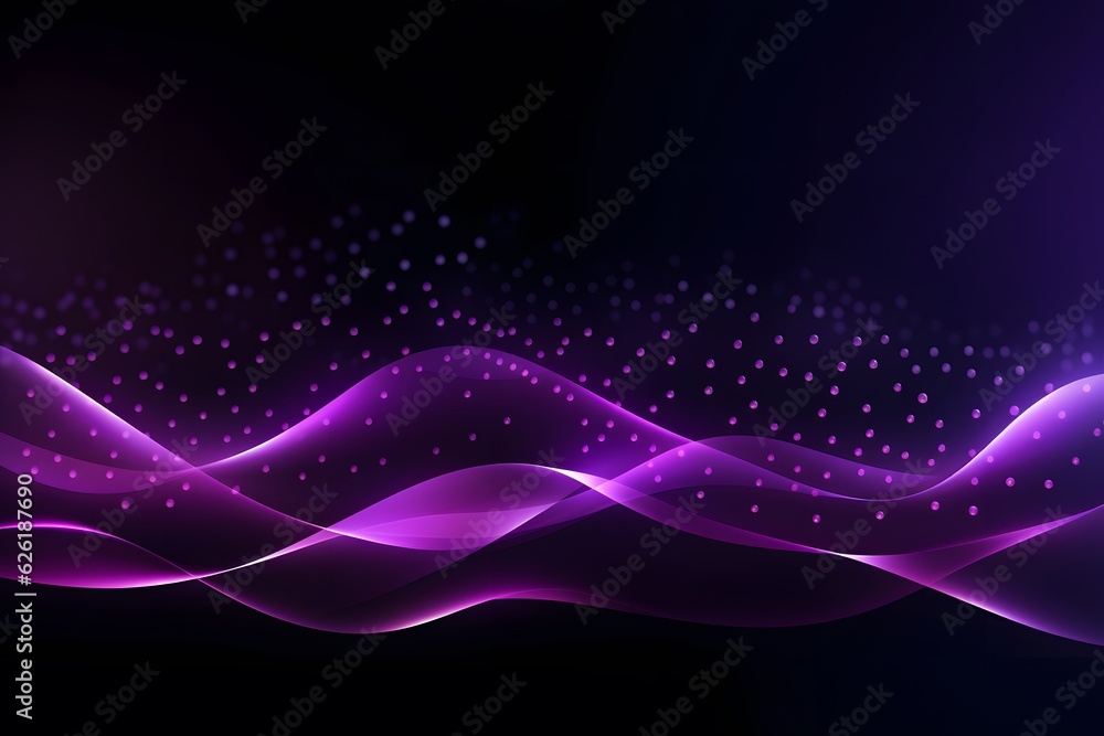 Naklejka premium Abstract fluorescent purple wave dots on dark background. generative ai