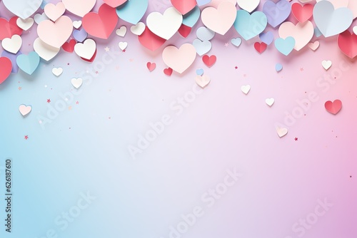 pink and light blue paper cut hearts background. Happy Valentine's day. generative ai