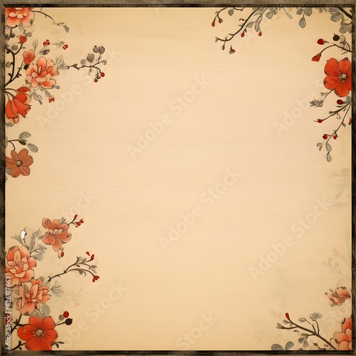 Traditional chinese painting flower on Old vintage paper background. Classical Style. brown. hanji. generative ai photo