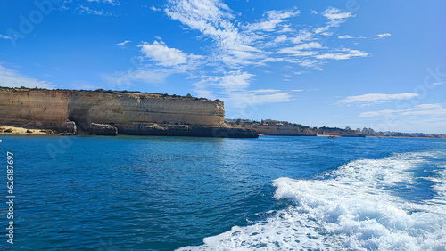 View of the Bengali caves in Portugal from the water