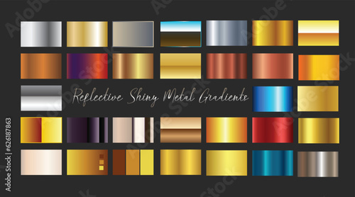 a Set of shiny metal or any reflective surface of gold, silver, copper, steel, chrome, brass, and much more. Can be used by graphic designers to help save time and increase productivity. EPS file