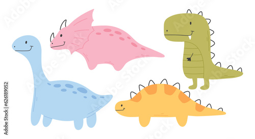 Set of cute dinosaurs in scandinavian style. Collection of baby tsio isolated on white background. Vector illustration.