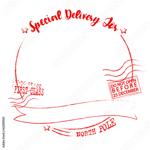 Santa sack, Merry Christmas, Special Delivery, North Pole Post. Christmas gift sack template. 