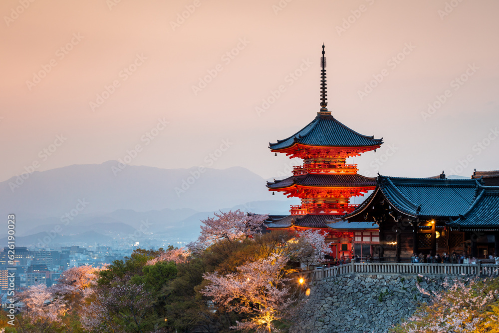 Kiyomizudera temple at dusk, Kyoto, Japan Kiyomizudera temple at dusk, Kyoto, Japan