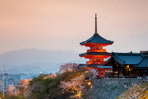 Kiyomizudera temple at dusk, Kyoto, Japan photo