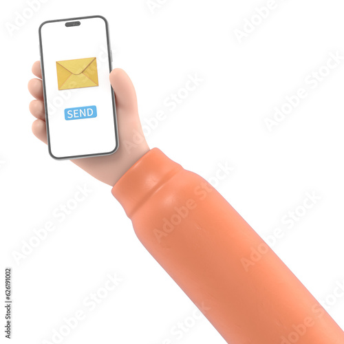 Transparent Backgrounds Mock-up.3d skinned hand touching smartphone. cartoon icon or mockup of using mobile phone, Supports PNG files with transparent backgrounds. 