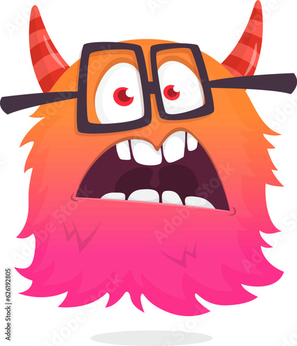 Funny cartoon monster wearing eyeglasses. Halloween vector illustration. Great for package or party decoration
