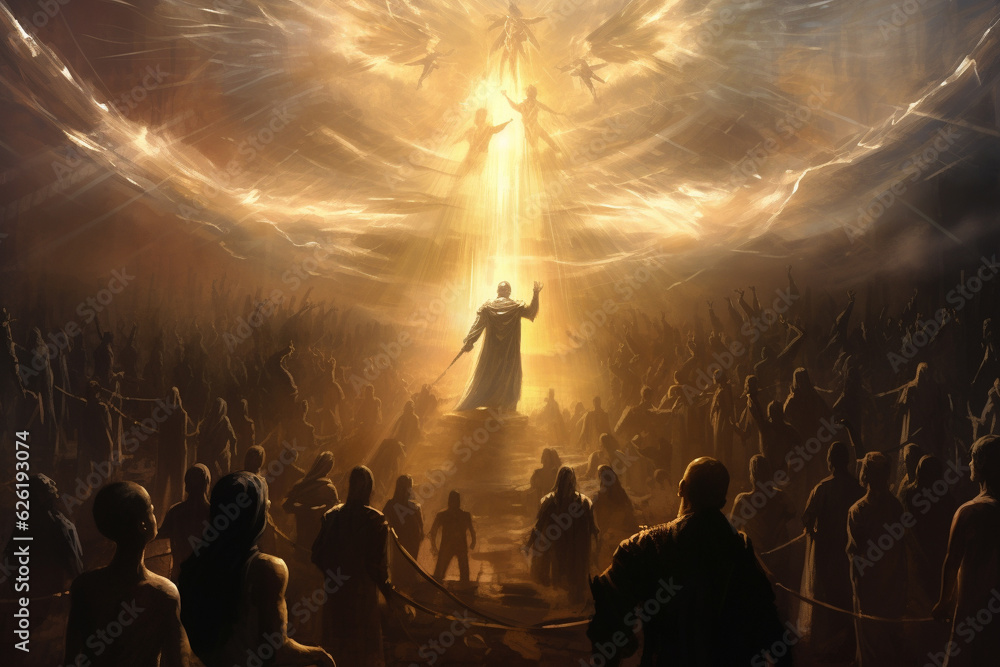 Angel surrounded by menacing dark forces and demons, showcasing the ...
