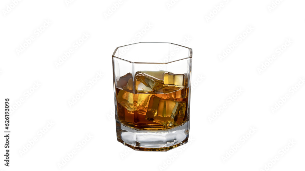 ice cube whiskey glass isolated on white background whiskey on the rocks PNG elements