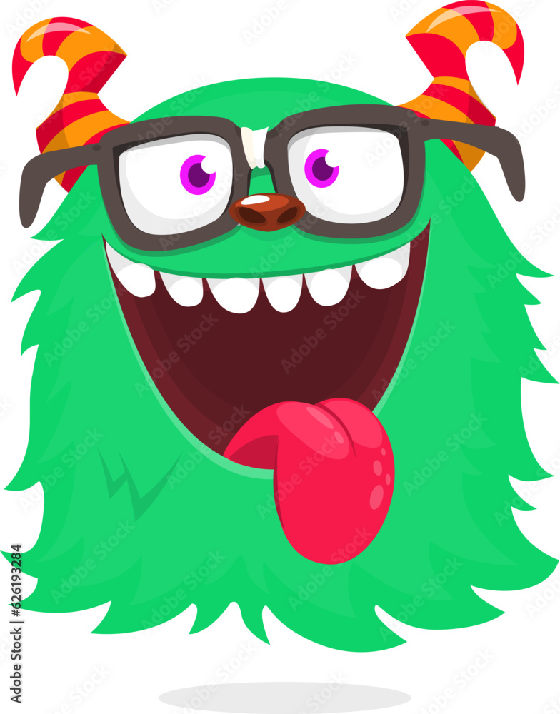 Funny cartoon monster showing long tongue. Halloween vector illustration. Great for package or party decoration