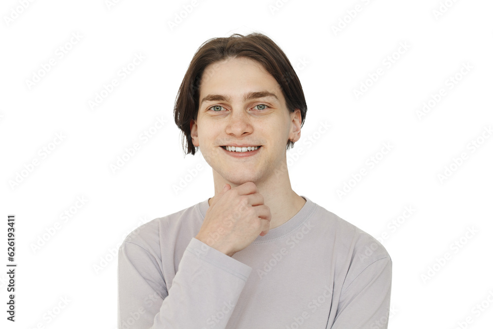 Portrait of young happy guy smiling and looking at camera isolated on white background Portrait of young happy guy smiling and looking at camera isolated on white background