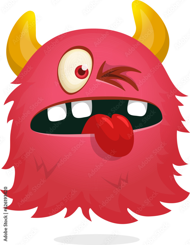 Funny cartoon monster showing long tongue. Halloween vector illustration. Great for package or party decoration