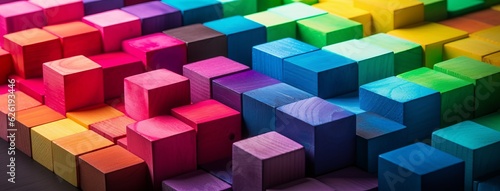Colorful Building Blocks Arranged in a Row on a Table  Copy Space  Generative AI