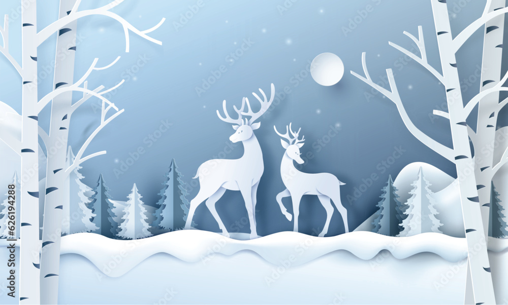 Deer in forest with snow. Deer in forest with snow.
