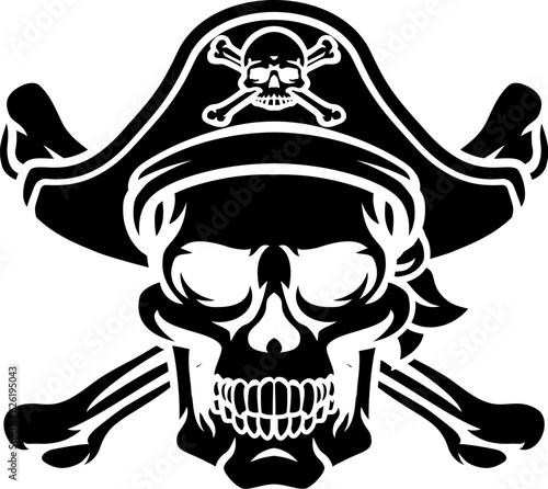 A pirate skull and crossbones jolly roger grim reaper cartoon wearing captain a hat and eye patch