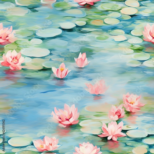 seamless pattern water lily flowers in the pond