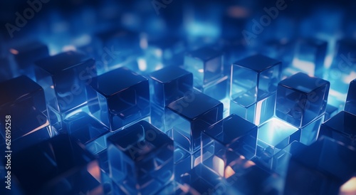 Abstract Blue Cubes Background with Geometric Shapes and Copy Space, Generative AI