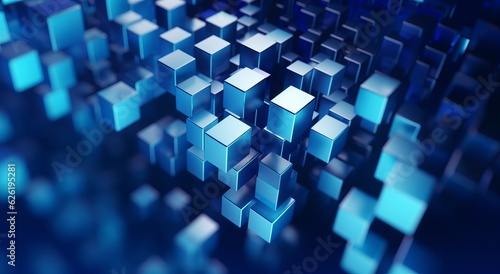 Abstract Blue Cubes Background with Geometric Shapes and Copy Space  Generative AI