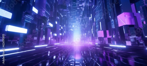 Futuristic Cityscape with Vibrant Neon Lights Illuminating the Night Sky, Generative AI