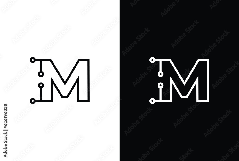 Letter M tech letter design. Technology abstract dot connection cross vector logo icon circle logotype. Letter M tech letter design. Technology abstract dot connection cross vector logo icon circle logotype.