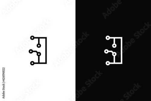 Letter I tech letter design. Technology abstract dot connection cross vector logo icon circle logotype.