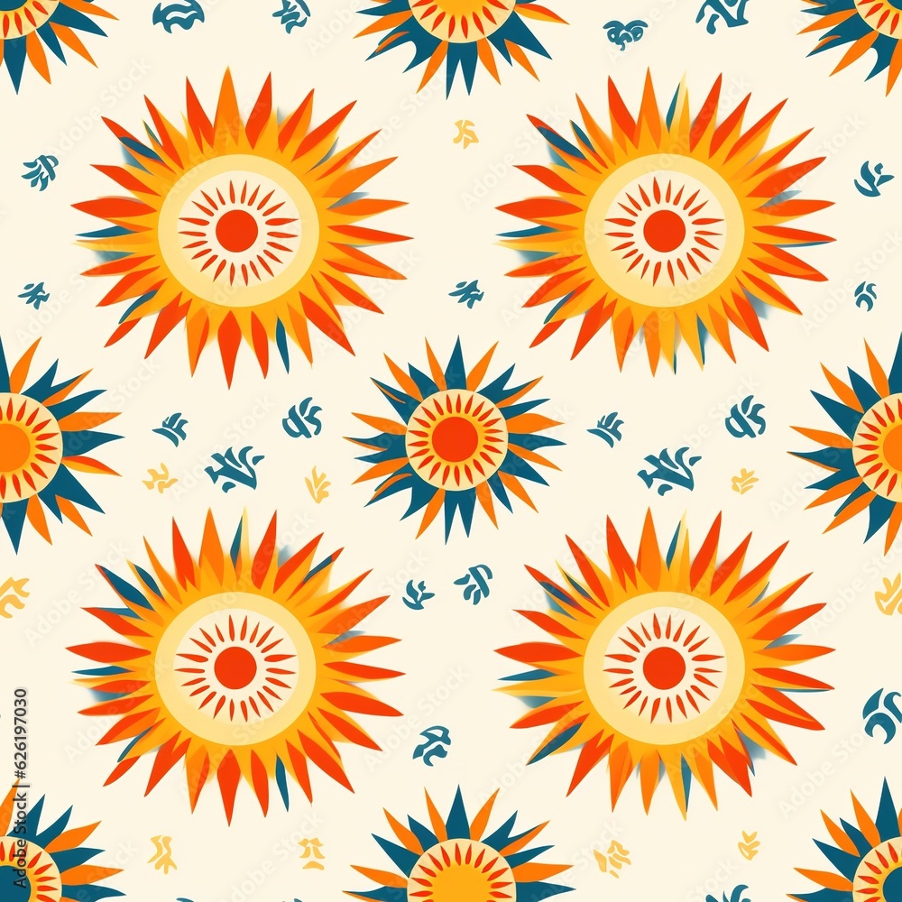 seamless pattern with sun and flowers seamless pattern with sun and flowers