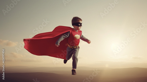 Ein Kind als Superheld rettet die Welt KI photo