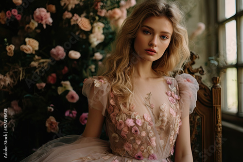 Bridal portraits against a backdrop of blooming roses and ivy