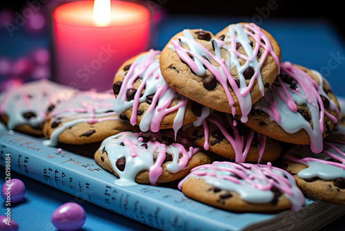 Heart-shaped cookies with chocolate chip