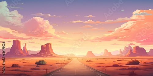 AI Generated. AI Generative. Outdoor nature wild wind sand road on desert landscape background. Adventure travel journey road trip vibe. Graphic Art