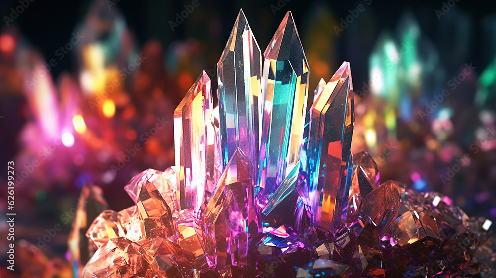 Amazing bright and shiny Titanium Quartz crystal cluster background. Jewel mineral detailed macro. Generative AI Amazing bright and shiny Titanium Quartz crystal cluster background. Jewel mineral detailed macro. Generative AI
