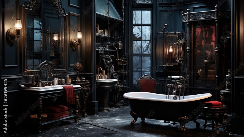 Gothic bathroom in a dark style, Vampire bathroom