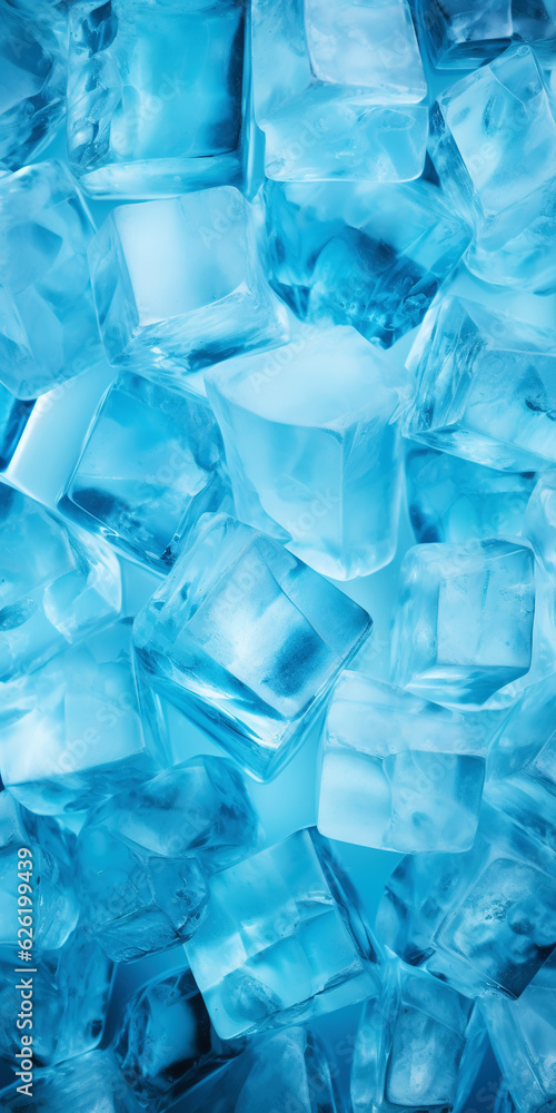 Ice cubes bluish background. Frozen water. Cold fresh concept. Generative AI Ice cubes bluish background. Frozen water. Cold fresh concept. Generative AI