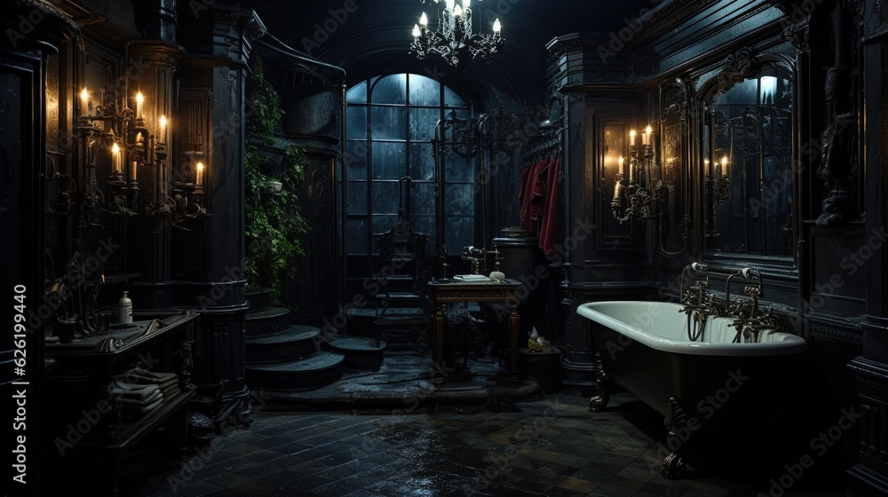 Gothic bathroom in a dark style, Vampire bathroom