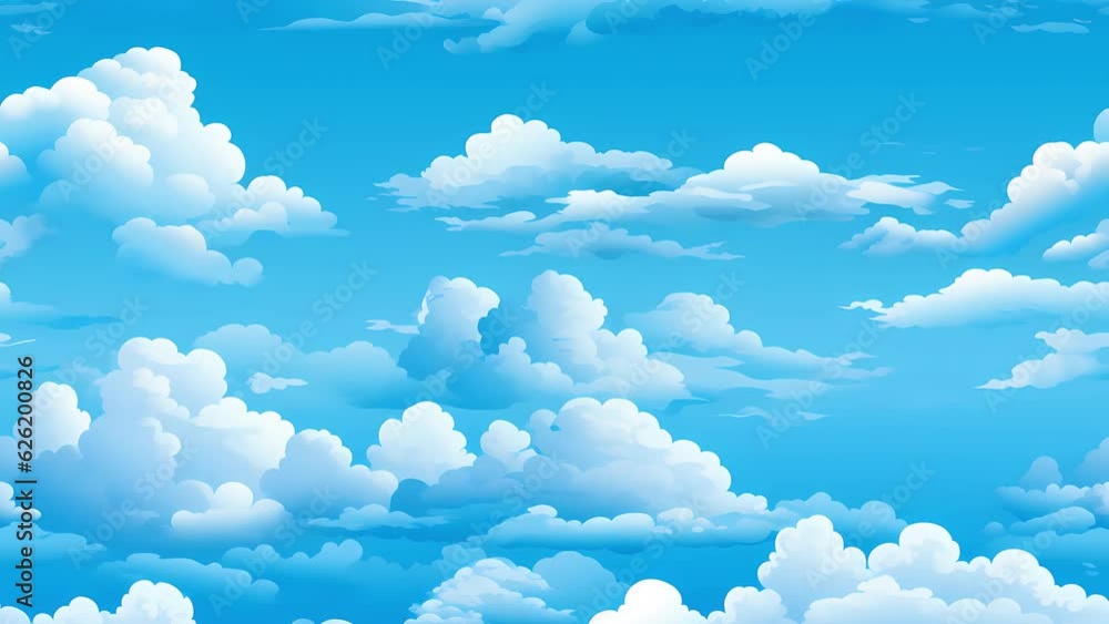 blue sky with moving clouds cartoon animated background seamless looping
