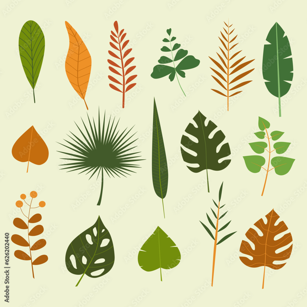 Fototapeta premium Set of tropical plants vector. Flat and colorful design