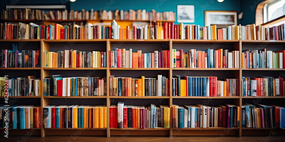 Colorful and modern bookshelf. Generative AI Colorful and modern bookshelf. Generative AI