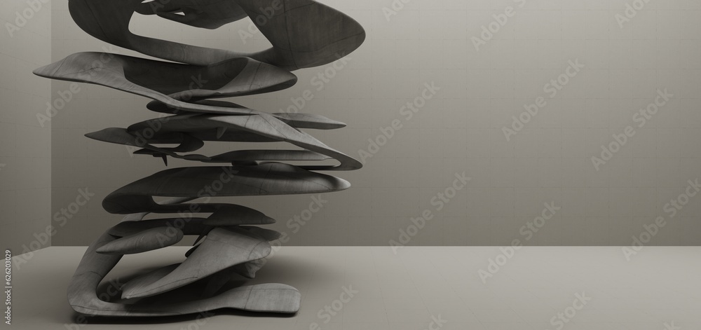 Abstract architectural minimalistic background. Contemporary showroom. Modern concrete exhibition tunnel. Empty gallery. Backlight. 3D illustration and rendering.
