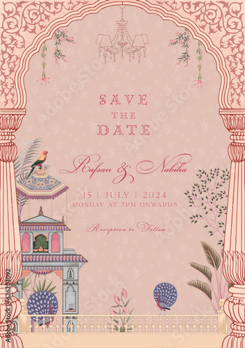 Canvas-taulu Traditional Mughal wedding invitation card design
