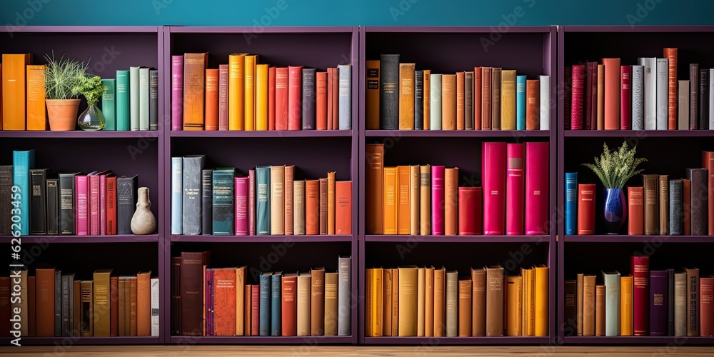 Colorful and modern bookshelf. Generative AI Colorful and modern bookshelf. Generative AI