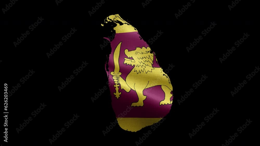 4K waving national flag of Sri Lanka on the map. Loop alpha channel ...