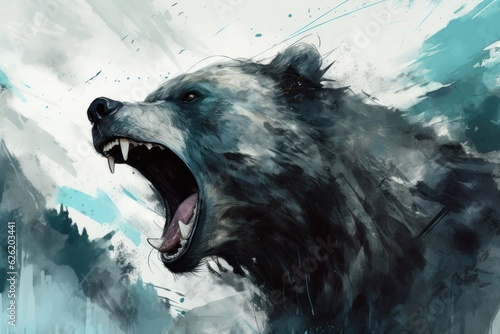 Bear roaring anger. Generate Ai photo