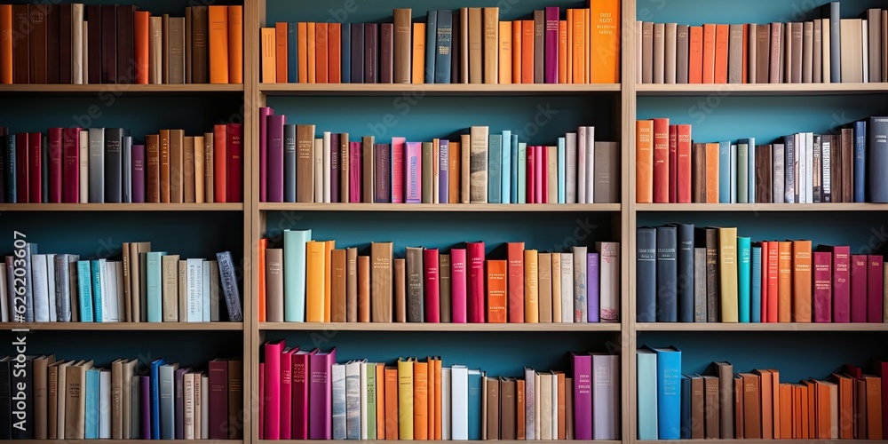 Colorful and modern bookshelf. Generative AI Colorful and modern bookshelf. Generative AI