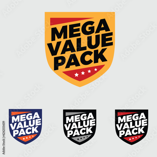 mega value pack, badge icon, logo, symbol, sign, pictogram, emblem packaging design, label, flat vector, isolated illustration, moderen, latest design, value for money, save money.
