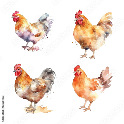 Chicken watercolor paint collection