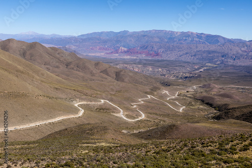 Traveling and discovering the colorful, mountainous region Quebrada de Humahuaca in Jujuy, Argentina, South America