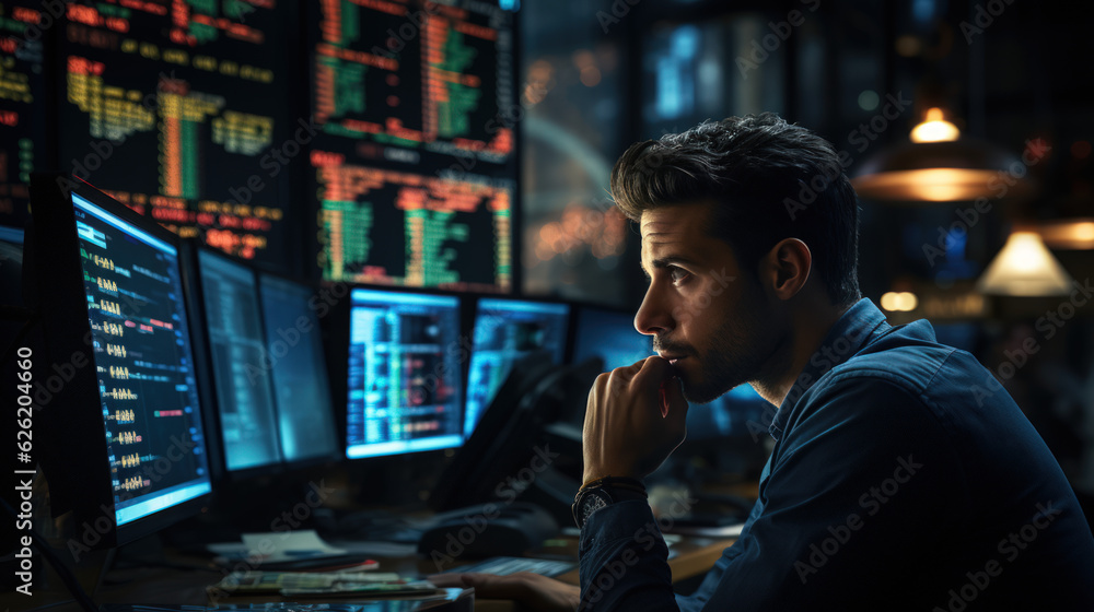 A financial analyst looking at the stock market portfolio movements, business, banker, hedge fund manager, generative AI - obrazy, fototapety, plakaty 