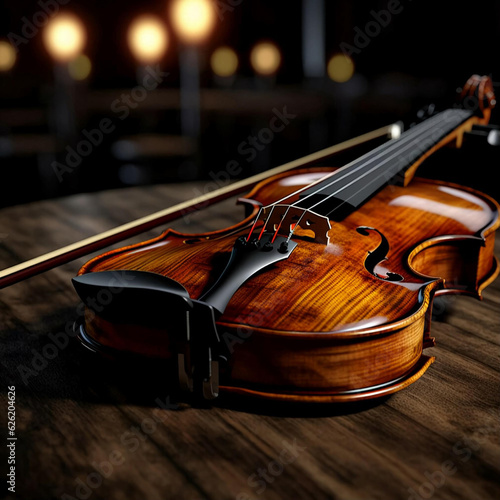 Violin on the table, cinematic style